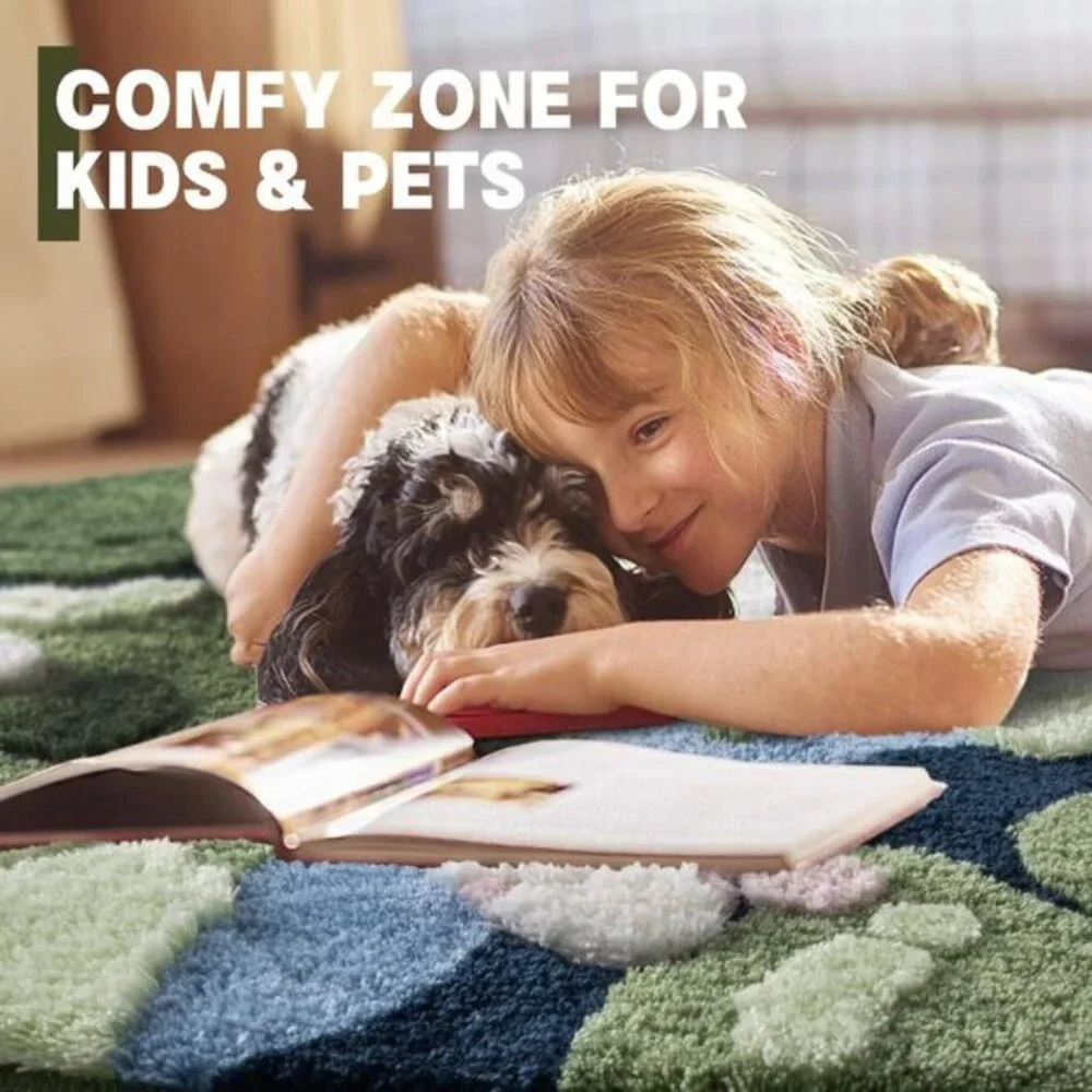 New Modern Round Area Rug – Grass Green Aesthetic Non-Slip Fluffy Carpet